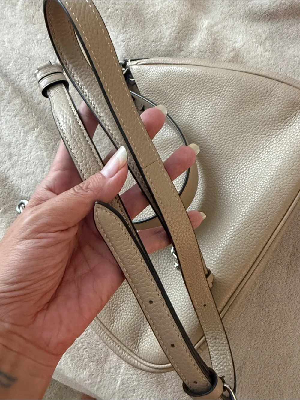 COACH Teri Hobo Leather Crossbody Shoulder Bag in Taupe/ Beige
